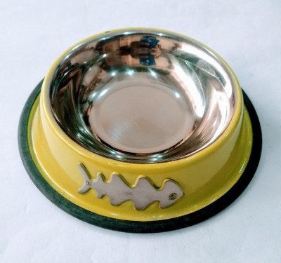 LOVING PETS Round Stainless Steel Pet Bowl(150 ml Yellow)