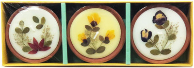 Auroshikha Perfumed Terracotta Cup Candles Gift Set - with Natural Flowers - 3 in 1(230 g)