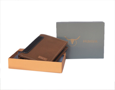 Hidelink Men Brown Genuine Leather Wallet(6 Card Slots)