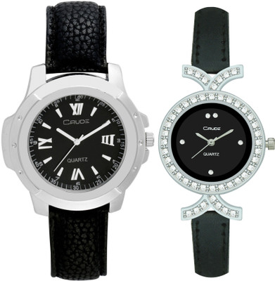 Crude rg321 all black fancy bezel black dial lather strap watch Watch - For Couple