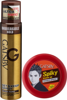 Gatsby Set & Keep Hair Spray Ultra Hard 250 ml with Hair Styling Wax Power & Spikes 75 g Spray(325 g)