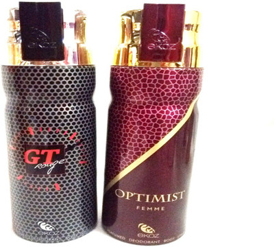 EKOZ GT ROUGE AND OPTIMIST FEMME Perfume Body Spray - For Men & Women(400 ml, Pack of 2)
EKOZ GT ROUGE AND OPTIMIST FEMME Perfume Body Spray - For Men & Women(400 ml, Pack of 2)