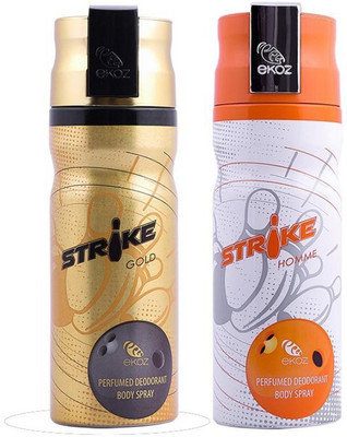 EKOZ STRIKE GOLD AND STRIKE HOMME Perfume Body Spray - For Men & Women(400 ml, Pack of 2)
EKOZ STRIKE GOLD AND STRIKE HOMME Perfume Body Spray - For Men & Women(400 ml, Pack of 2)