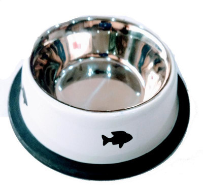 LOVING PETS Round Stainless Steel Pet Bowl(150 ml White)