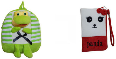 Global Choice Set of Baby Frog Soft Toy Bag & Cute Panda Pouch - 12 inch(Green, White)