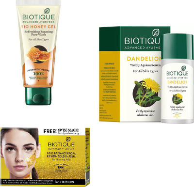 BIOTIQUE BIO Bio Honey Oil Refreshing Foaming Face Wash, Gold Radiance Facial Kit, Bio Dandelion Ageless Lightening Serum(Set of 3)
BIOTIQUE BIO Bio Honey Oil Refreshing Foaming Face Wash, Gold Radiance Facial Kit, Bio Dandelion Ageless Lightening Serum(Set of 3)