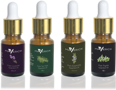 Maverick Pure Lavender, Rosemary, Thyme & Tea Tree essential oil 4 in 1 pack with dropper(10 ml)
Maverick Pure Lavender, Rosemary, Thyme & Tea Tree essential oil 4 in 1 pack with dropper(10 ml)