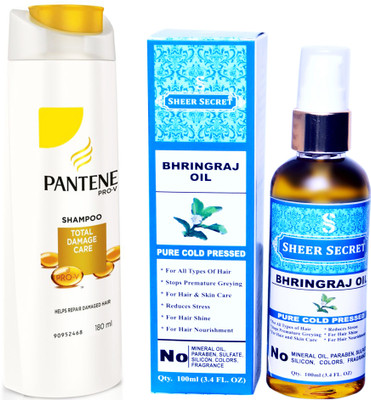 PANTENE 180 ML TOTAL DAMAGE CARE SHAMPOO with SHEER SECRET COLD PRESSED BHRINGRAJ OIL 100ML(Set of 2)
PANTENE 180 ML TOTAL DAMAGE CARE SHAMPOO with SHEER SECRET COLD PRESSED BHRINGRAJ OIL 100ML(Set of 2)
