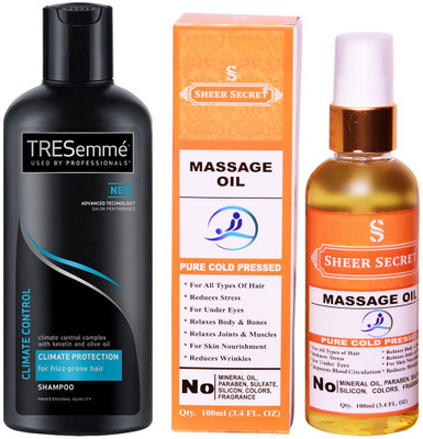 TRESemme 190 ML CLIMATE CONTROL SHAMPOO with SHEER SECRET COLD PRESSED MASSAGE OIL 100ML(Set of 2)
TRESemme 190 ML CLIMATE CONTROL SHAMPOO with SHEER SECRET COLD PRESSED MASSAGE OIL 100ML(Set of 2)