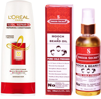 L'Oreal TOTAL REPAIR 5 CONDITIONER 175 ML with SHEER SECRET COLD PRESSED MOOCH AND BEARD OIL 100ML(Set of 2)
L'Oreal TOTAL REPAIR 5 CONDITIONER 175 ML with SHEER SECRET COLD PRESSED MOOCH AND BEARD OIL 100ML(Set of 2)