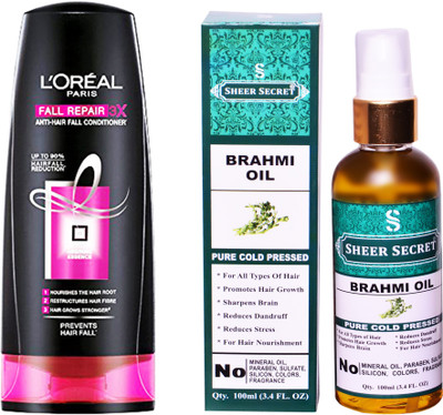 L'Oreal FALL RESIST 3X CONDITIONER 175 ML with SHEER SECRET COLD PRESSED BRAHMI OIL 100ML(Set of 2)
L'Oreal FALL RESIST 3X CONDITIONER 175 ML with SHEER SECRET COLD PRESSED BRAHMI OIL 100ML(Set of 2)