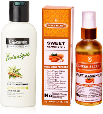 TRESemme 190 ML BOTANIQUE CONDITIONER with SHEER SECRET COLD PRESSED SWEET ALMOND OIL 100ML(Set of 2)
TRESemme 190 ML BOTANIQUE CONDITIONER with SHEER SECRET COLD PRESSED SWEET ALMOND OIL 100ML(Set of 2)