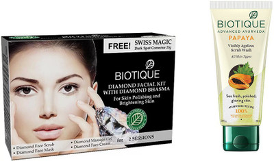 BIOTIQUE BIO Bio Diamond Facial Kit, Bio Papaya Exfoliating Face Wash(Set of 2)