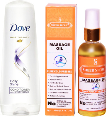 Dove 180 ML DAILY SHINE CONDITIONER with SHEER SECRET COLD PRESSED MASSAGE OIL 100ML(Set of 2)
Dove 180 ML DAILY SHINE CONDITIONER with SHEER SECRET COLD PRESSED MASSAGE OIL 100ML(Set of 2)