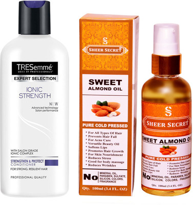 TRESemme 190 ML IONIC STRENGTH CONDITIONER with SHEER SECRET COLD PRESSED SWEET ALMOND OIL 100ML(Set of 2)
TRESemme 190 ML IONIC STRENGTH CONDITIONER with SHEER SECRET COLD PRESSED SWEET ALMOND OIL 100ML(Set of 2)
