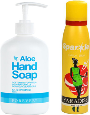 Forever Aloe Hand Soap 450 ml (523) With One Sparkle Perfume Spray 150 Ml(Set of 2)
Forever Aloe Hand Soap 450 ml (523) With One Sparkle Perfume Spray 150 Ml(Set of 2)