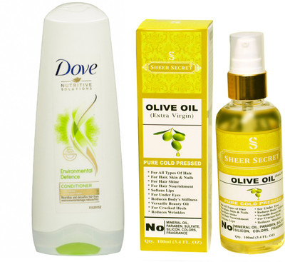 Dove 180 ML ENVIRONMENTAL DEFENCE CONDITIONER with SHEER SECRET COLD PRESSED OLIVE OIL 100ML(Set of 2)
Dove 180 ML ENVIRONMENTAL DEFENCE CONDITIONER with SHEER SECRET COLD PRESSED OLIVE OIL 100ML(Set of 2)