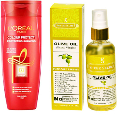 L'Oreal COLOUR PROTECT SHAMPOO 175ML with SHEER SECRET COLD PRESSED OLIVE OIL 100ML(Set of 2)
L'Oreal COLOUR PROTECT SHAMPOO 175ML with SHEER SECRET COLD PRESSED OLIVE OIL 100ML(Set of 2)