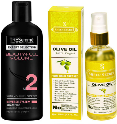 TRESemme 190 ML BEAUTIFULL VOLUME SHAMPOO with SHEER SECRET COLD PRESSED OLIVE OIL 100ML(Set of 2)
TRESemme 190 ML BEAUTIFULL VOLUME SHAMPOO with SHEER SECRET COLD PRESSED OLIVE OIL 100ML(Set of 2)