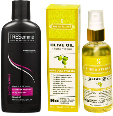 TRESemme 190 ML SALON SILK MOISTURE SHAMPOO with SHEER SECRET COLD PRESSED OLIVE OIL 100ML(Set of 2)
TRESemme 190 ML SALON SILK MOISTURE SHAMPOO with SHEER SECRET COLD PRESSED OLIVE OIL 100ML(Set of 2)