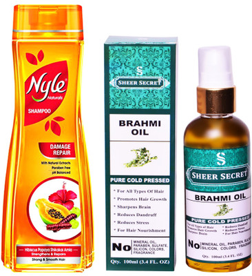 NYLE 400 ML DAMAGE REPAIR SHAMPOO with SHEER SECRET COLD PRESSED BRAHMI OIL 100ML(Set of 2)
NYLE 400 ML DAMAGE REPAIR SHAMPOO with SHEER SECRET COLD PRESSED BRAHMI OIL 100ML(Set of 2)
