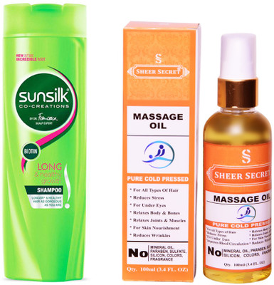 SUNSILK 180 ML LONG AND HEALTHY GROWTH SHAMPOO with SHEER SECRET COLD PRESSED MASSAGE OIL 100ML(Set of 2)
SUNSILK 180 ML LONG AND HEALTHY GROWTH SHAMPOO with SHEER SECRET COLD PRESSED MASSAGE OIL 100ML(Set of 2)