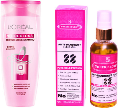 L'Oreal NUTRI GLOSS SHAMPOO 175ML with SHEER SECRET COLD PRESSED ANTI DANDRUFF OIL 100ML(Set of 2)
L'Oreal NUTRI GLOSS SHAMPOO 175ML with SHEER SECRET COLD PRESSED ANTI DANDRUFF OIL 100ML(Set of 2)