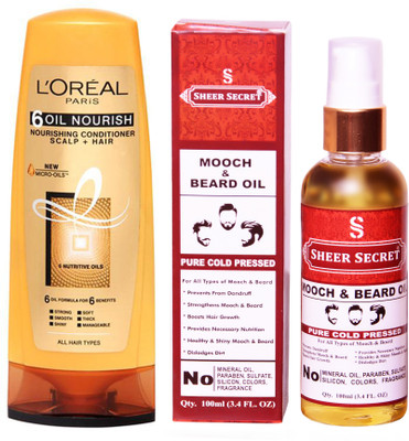 L'Oreal 6 OIL NOURISH CONDITIONER 175 ML with SHEER SECRET COLD PRESSED MOOCH AND BEARD OIL 100ML(Set of 2)
L'Oreal 6 OIL NOURISH CONDITIONER 175 ML with SHEER SECRET COLD PRESSED MOOCH AND BEARD OIL 100ML(Set of 2)