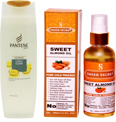 PANTENE 180 ML LIVELY CLEAN SHAMPOO with SHEER SECRET COLD PRESSED SWEET ALMOND OIL 100ML(Set of 2)
PANTENE 180 ML LIVELY CLEAN SHAMPOO with SHEER SECRET COLD PRESSED SWEET ALMOND OIL 100ML(Set of 2)