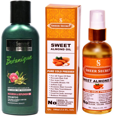 TRESemme 190 ML BOTANIQUE SHAMPOO with SHEER SECRET COLD PRESSED SWEET ALMOND OIL 100ML(Set of 2)
TRESemme 190 ML BOTANIQUE SHAMPOO with SHEER SECRET COLD PRESSED SWEET ALMOND OIL 100ML(Set of 2)