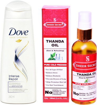 Dove 180 ML INTENSE REPAIR SHAMPOO with SHEER SECRET COLD PRESSED THANDA OIL 100ML(Set of 2)
Dove 180 ML INTENSE REPAIR SHAMPOO with SHEER SECRET COLD PRESSED THANDA OIL 100ML(Set of 2)