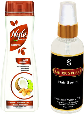 NYLE 180ML ANTI HAIRFALL SHAMPOO with SHEER SECRET COLD PRESSED SERUM(Set of 2)
NYLE 180ML ANTI HAIRFALL SHAMPOO with SHEER SECRET COLD PRESSED SERUM(Set of 2)