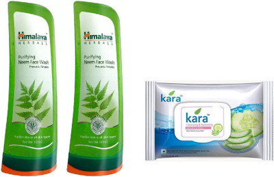 Himalaya Purifying Neem Face Wash, kara skin care wipes(Set of 3)