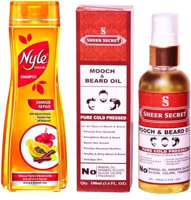 NYLE 180 ML DAMAGE REPAIR SHAMPOO with SHEER SECRET COLD PRESSED MOOCH AND BEARD OIL 100ML(Set of 2)
NYLE 180 ML DAMAGE REPAIR SHAMPOO with SHEER SECRET COLD PRESSED MOOCH AND BEARD OIL 100ML(Set of 2)