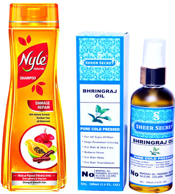 NYLE 400 ML DAMAGE REPAIR SHAMPOO with SHEER SECRET COLD PRESSED BHRINGRAJ OIL 100ML(Set of 2)
NYLE 400 ML DAMAGE REPAIR SHAMPOO with SHEER SECRET COLD PRESSED BHRINGRAJ OIL 100ML(Set of 2)