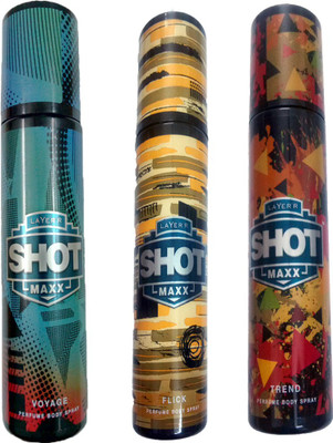 Layer SHOT MAXX FLICK+SHOT MAXX TREND+SHOT MAXX VOYAGE Deodorant Spray - For Men & Women(125 ml, Pack of 3)
Layer SHOT MAXX FLICK+SHOT MAXX TREND+SHOT MAXX VOYAGE Deodorant Spray - For Men & Women(125 ml, Pack of 3)