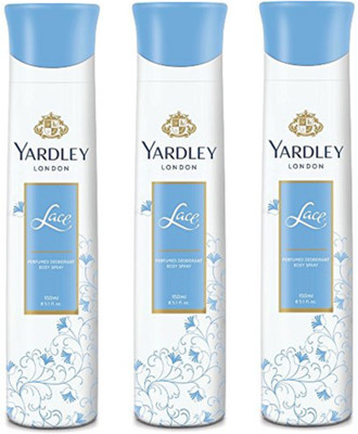 Yardley London Women Lace 150ML Each (Pack of 3) Body Spray - For Women(450 ml, Pack of 3)
Yardley London Women Lace 150ML Each (Pack of 3) Body Spray - For Women(450 ml, Pack of 3)