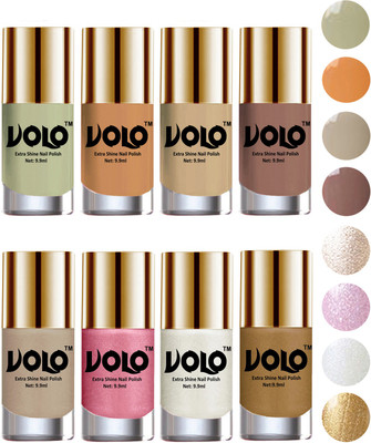 Volo High-Shine Long Lasting Non Toxic Professional Nail Polish Set of 8 Mischievous Mint, Flirty Nude, Nude, Dark Nude, Chrome Rust, Metallic Pink, Pearly White Chrome, Golden(Pack of 8)
Volo High-Shine Long Lasting Non Toxic Professional Nail Polish Set of 8 Mischievous Mint, Flirty Nude, Nude, Dark Nude, Chrome Rust, Metallic Pink, Pearly White Chrome, Golden(Pack of 8)