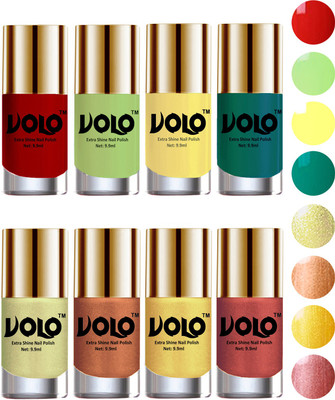 Volo High-Shine Long Lasting Non Toxic Professional Nail Polish Set of 8 Reddish Orange, Parrot Green, Yellow, Radium Green, Chrome Olive Green, Bronze Magnetic, Gold Chrome, Hot Lava(Pack of 8)
Volo High-Shine Long Lasting Non Toxic Professional Nail Polish Set of 8 Reddish Orange, Parrot Green, Yellow, Radium Green, Chrome Olive Green, Bronze Magnetic, Gold Chrome, Hot Lava(Pack of 8)