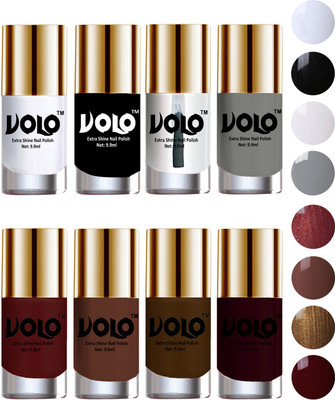 Volo High-Shine Long Lasting Non Toxic Professional Nail Polish Set of 8 Matte White, Black, Extra Shine Top Coat, Grey, Metallic Maroon, Chocolate Brown, Brown Coffee, Maroon(Pack of 8)
Volo High-Shine Long Lasting Non Toxic Professional Nail Polish Set of 8 Matte White, Black, Extra Shine Top Coat, Grey, Metallic Maroon, Chocolate Brown, Brown Coffee, Maroon(Pack of 8)