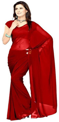 Multi Retail Solid Daily Wear Georgette Saree(Red), Crimson