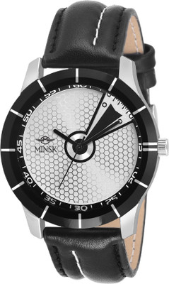 MINSK MK7051 Bare Basic Stainless steel with leather strap Men's Watch - For Boys