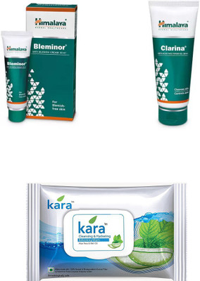 Himalaya Bleminor Anti Blemish Cream, Clarina Anti Acne Face Wash gel, kara skin care wipes(Set of 3)
Himalaya Bleminor Anti Blemish Cream, Clarina Anti Acne Face Wash gel, kara skin care wipes(Set of 3)