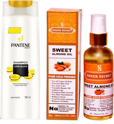 PANTENE 180 ML LONG BLACK SHAMPOO with SHEER SECRET COLD PRESSED SWEET ALMOND OIL 100ML(Set of 2)
PANTENE 180 ML LONG BLACK SHAMPOO with SHEER SECRET COLD PRESSED SWEET ALMOND OIL 100ML(Set of 2)