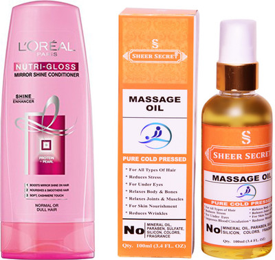L'Oreal NUTRI GLOSS CONDITIONER 175 ML with SHEER SECRET COLD PRESSED MASSAGE OIL 100ML(Set of 2)
L'Oreal NUTRI GLOSS CONDITIONER 175 ML with SHEER SECRET COLD PRESSED MASSAGE OIL 100ML(Set of 2)