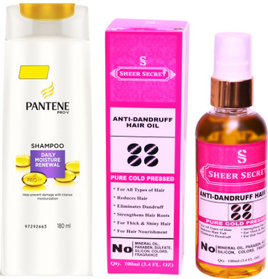 PANTENE 180 ML DAILY MOISTURE RENEWAL SHAMPOO with SHEER SECRET COLD PRESSED ANTI DANDRUFF OIL 100ML(Set of 2)
PANTENE 180 ML DAILY MOISTURE RENEWAL SHAMPOO with SHEER SECRET COLD PRESSED ANTI DANDRUFF OIL 100ML(Set of 2)