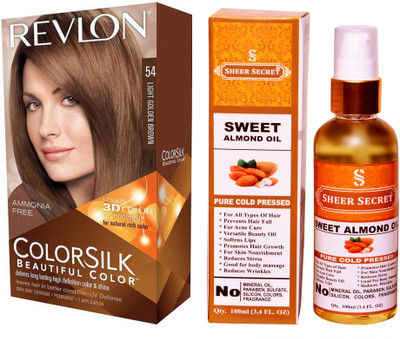 Revlon LIGHT GOLDEN BROWN 54 with SHEER SECRET COLD PRESSED SWEET ALMOND OIL 100ML(Set of 2)