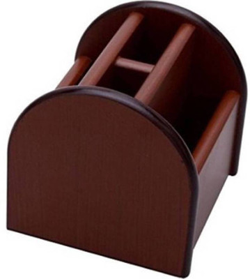 Creative 3 Compartments Wood Pen Stand(Brown)