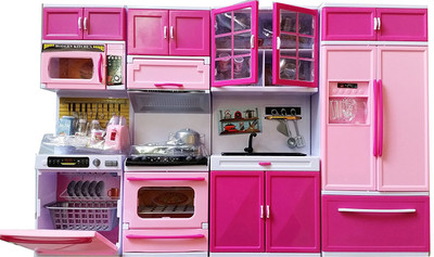 RVOLD Comfort Kitchen Modern Kitchen Play Set for Kids With Refrigerator - Pink