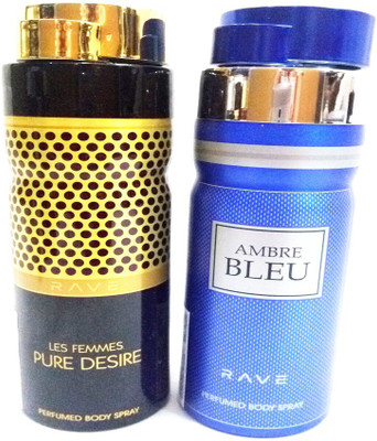 RAVE PURE DESIRE AND AMBRE BLEU Perfume Body Spray - For Men & Women(400 ml, Pack of 2)
RAVE PURE DESIRE AND AMBRE BLEU Perfume Body Spray - For Men & Women(400 ml, Pack of 2)